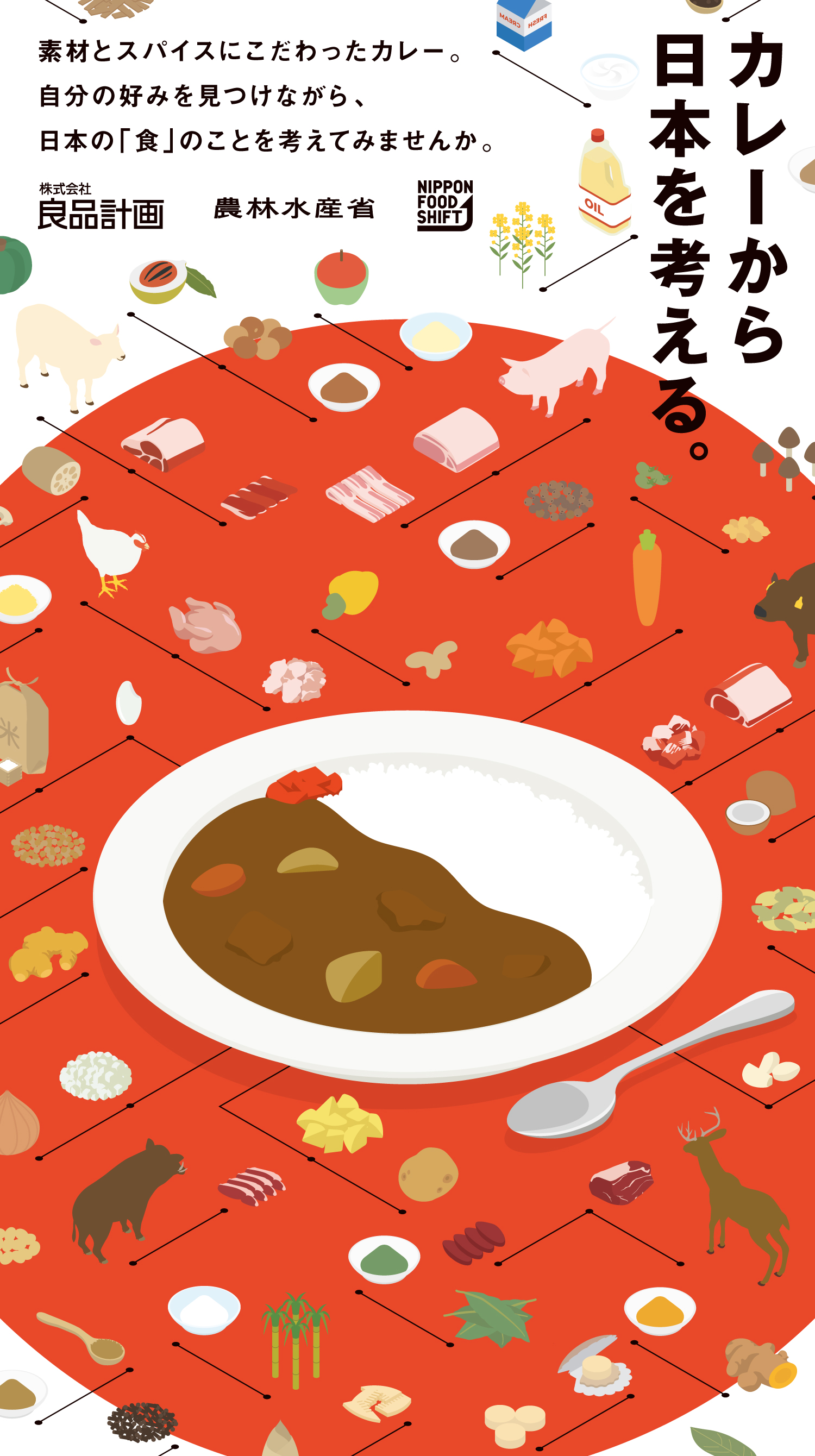 カレーから日本を考える。素材とスパイスにこだわったカレー。自分の好みを見つけながら、日本の「食」のことを考えてみませんか。株式会社良品計画　農林水産省